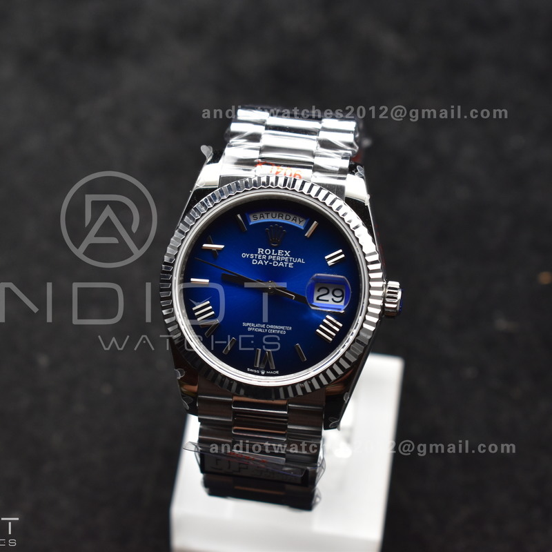 DayDate 36 SS QF Best Edition 904L Steel Faded Blue Roman Dial on President Bracelet vr3255 V5 (Gain Weight)